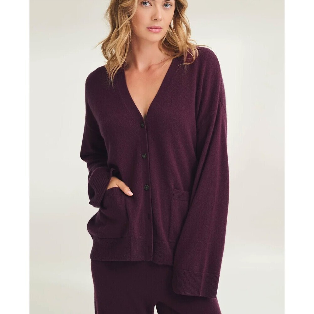 Naadam NWT Signature Cashmere Boxy Cardigan in Wine Size Small